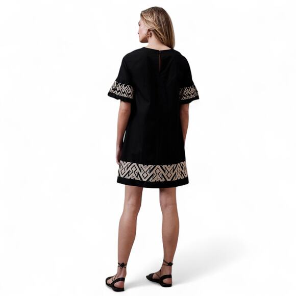 Banana Republic Embroidered-Sleeve Mini Dress Size S Black Bohemian Tribal Trim - Picture 6 of 13